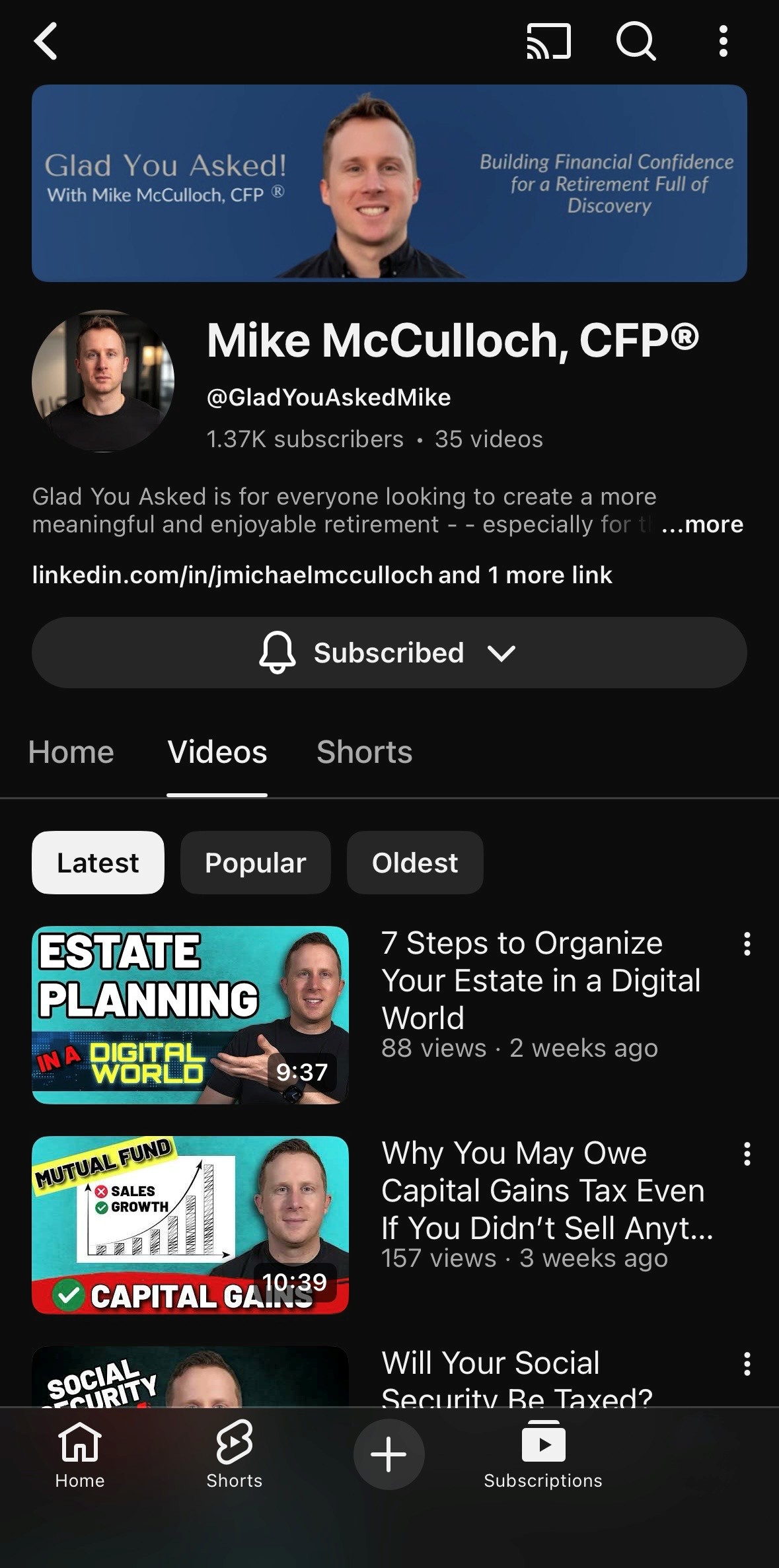 Glad You Asked YouTube channel with retirement and travel financial education